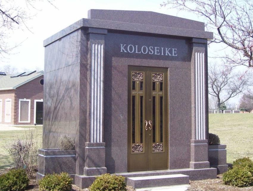 Front view of six crypt private mausoleum