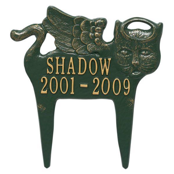 Green and gold guardian angel cat lawn plaque