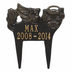 Male dog black and gold guardian angel lawn plaque